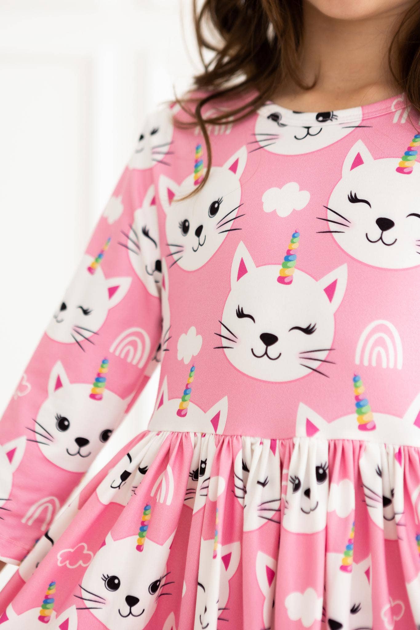 Unicorn Kitties 3/4 Sleeve Pocket Twirl Dress: Mila & Rose