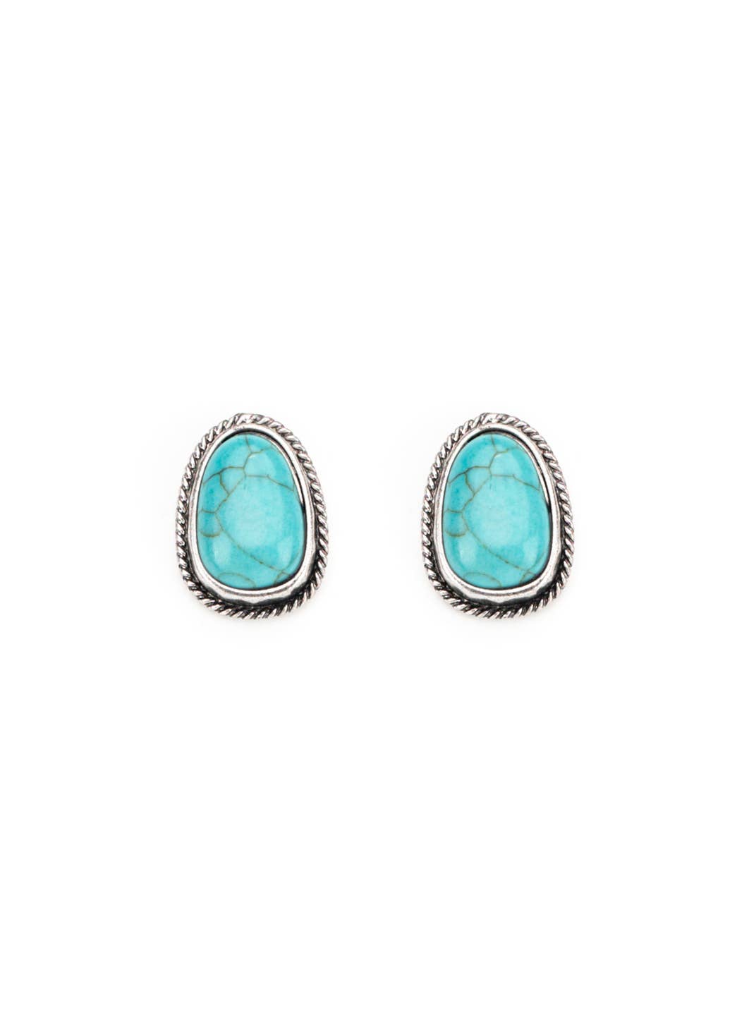 1" Turquoise Post Earring with Burnished Silver Rope Border Westco