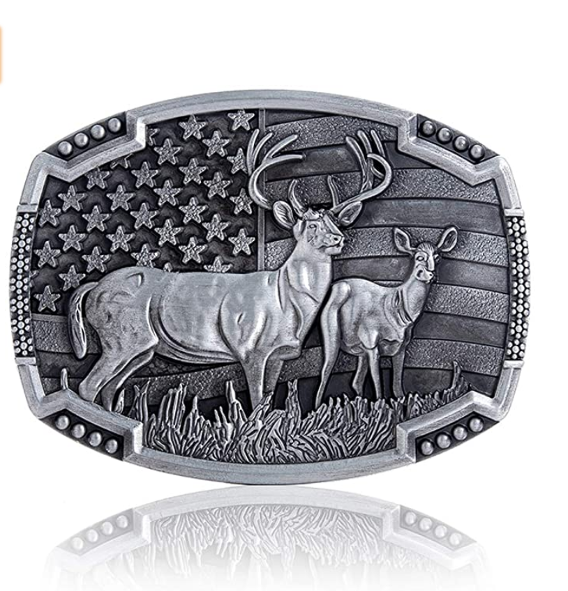 Standing Deer Belt Buckle Antique Silver Simple
