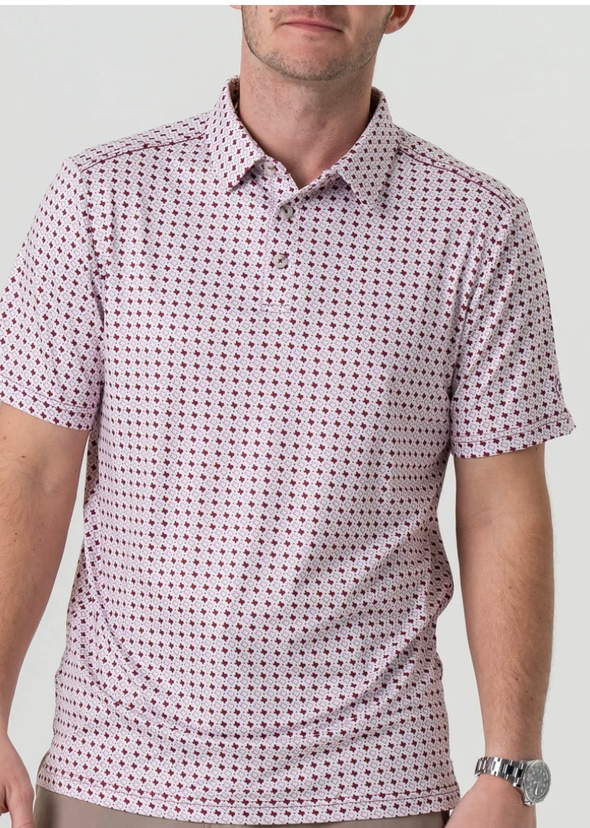 Texas White and Maroon Performance Polo Burlebo