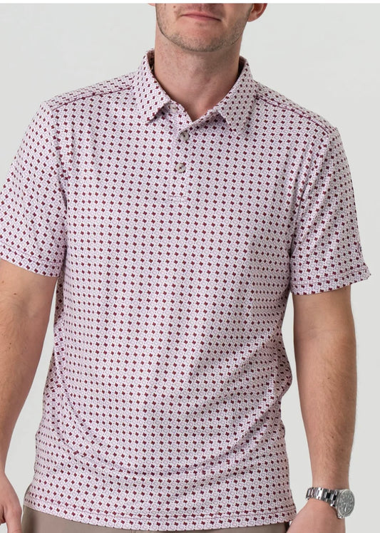 Texas White and Maroon Performance Polo Burlebo