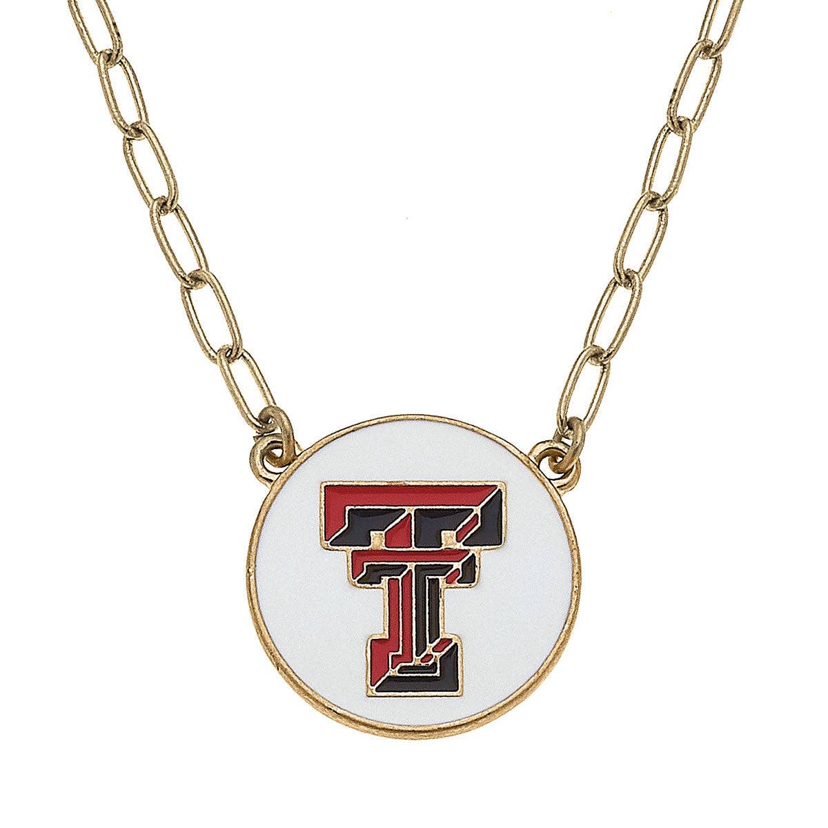 Texas Tech Red Raiders Enamel Disc Pendant Necklace in White Canvas