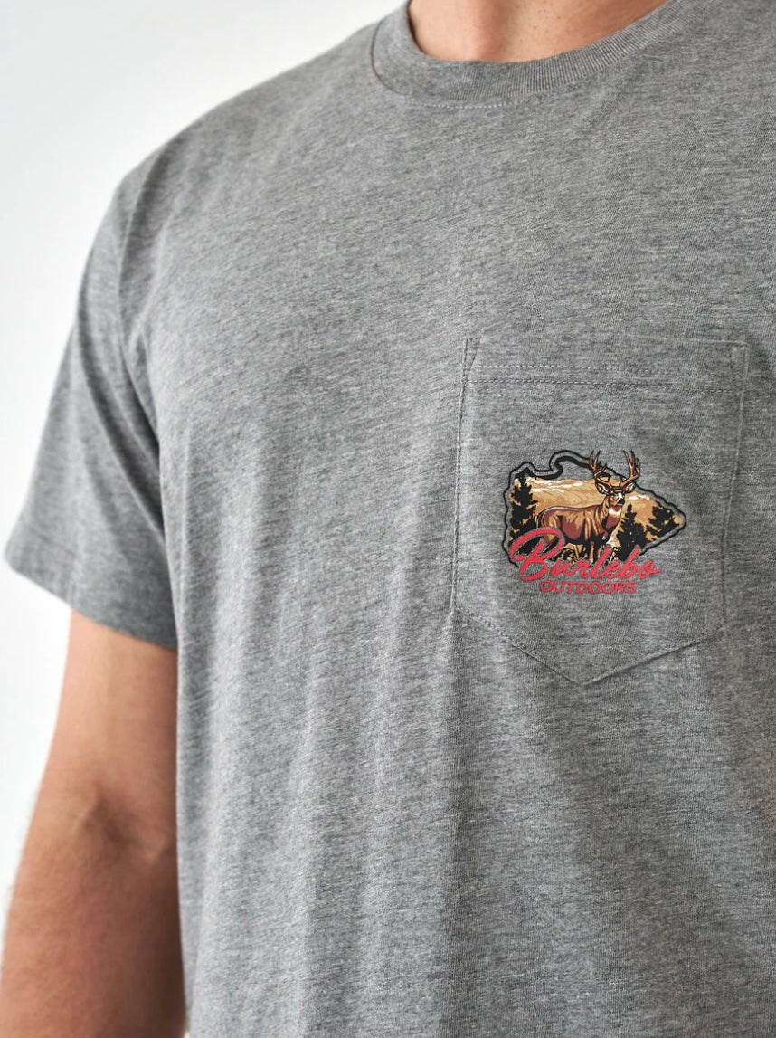 Hill Country Buck Short Sleeve T shirt Dark Heather Grey Burlebo