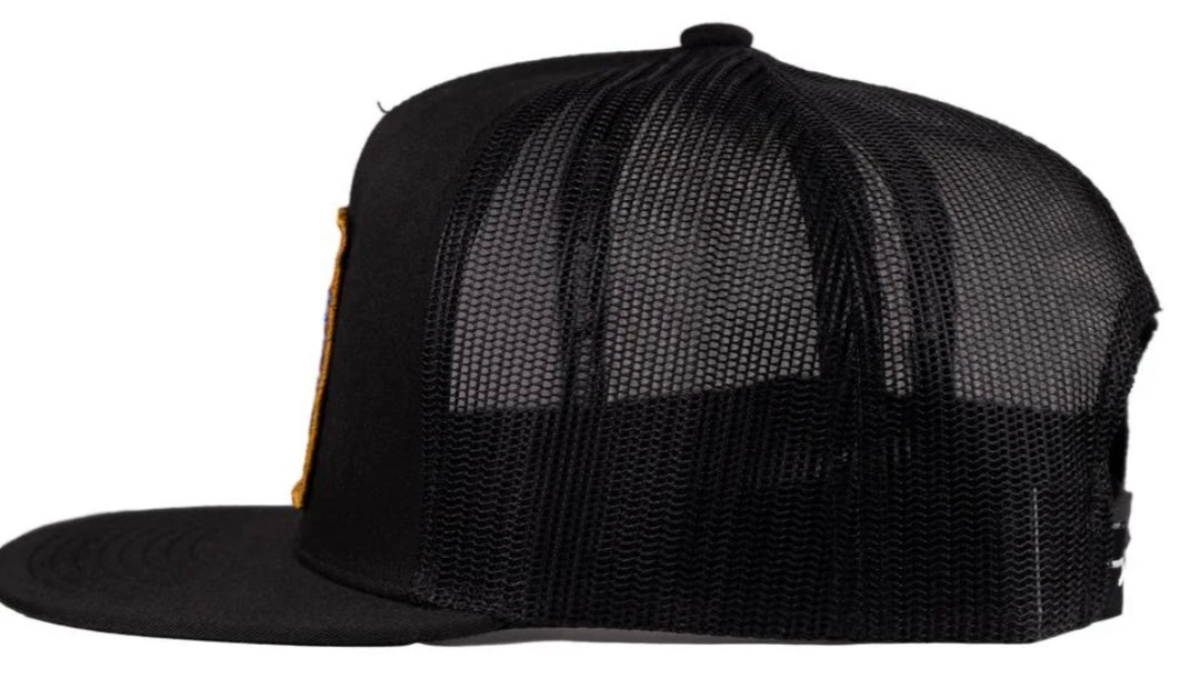 LAZY J RANCH BLACK GOLD TEXAS RANCH GOLD PATCH CLASSIC FIVE PANEL TRUCKER HAT