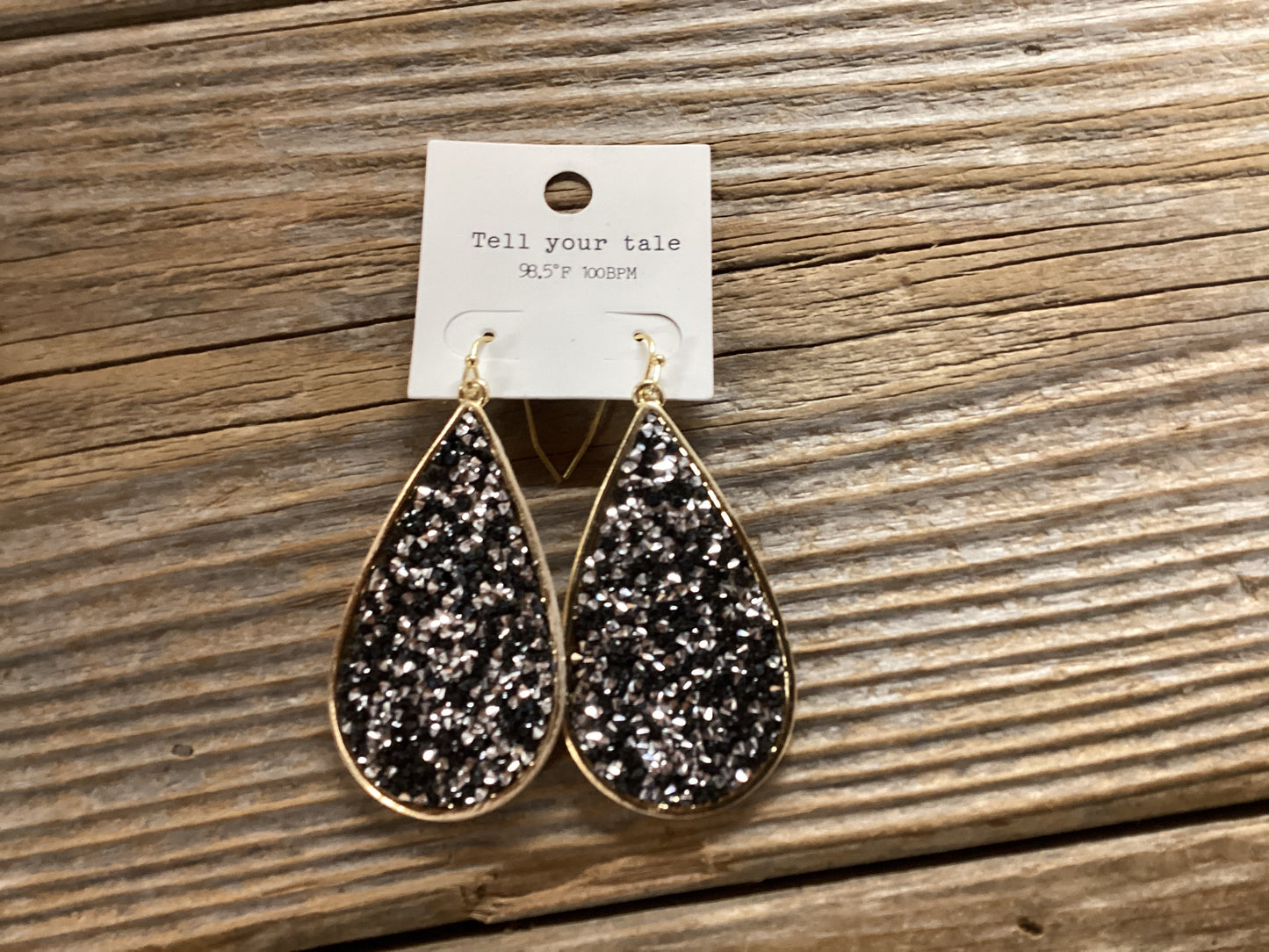 Black and silver pebble earrings (teardrop)