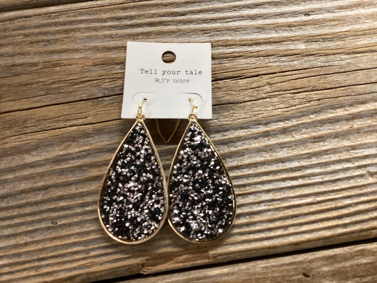 Black and silver pebble earrings (teardrop)
