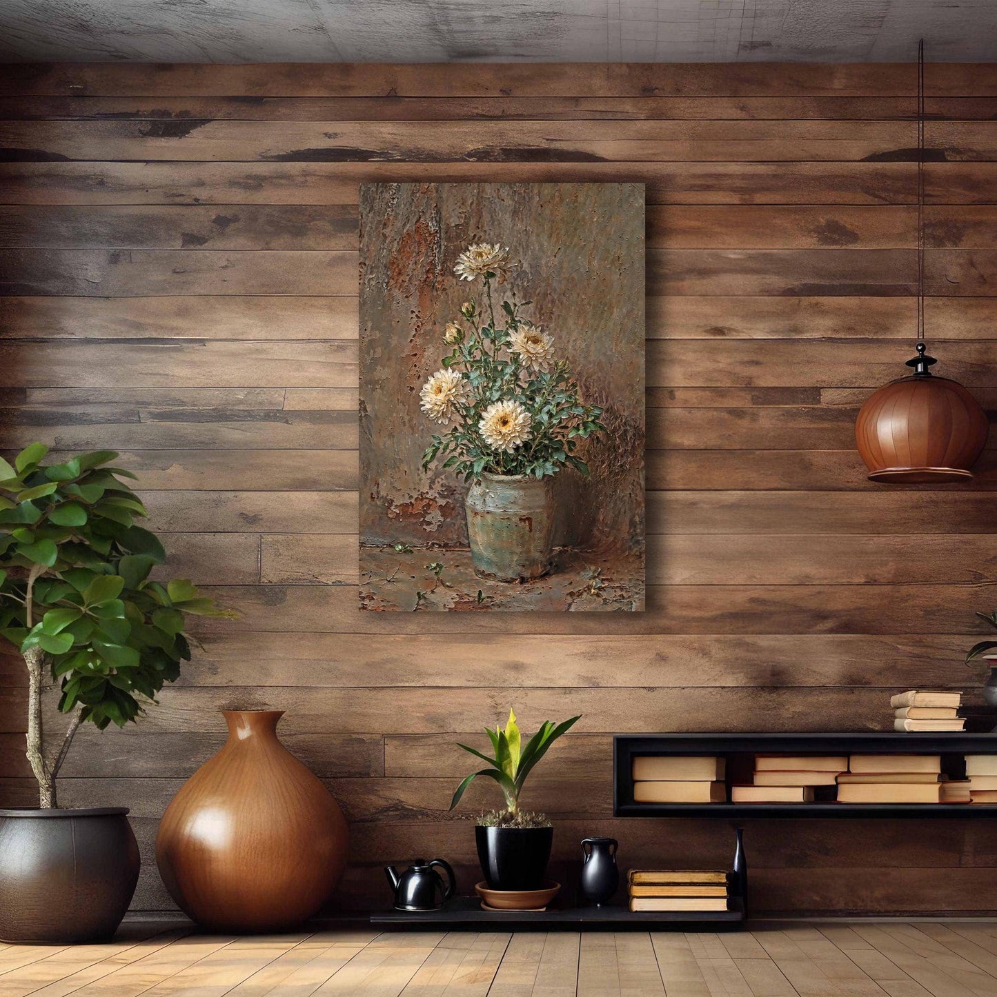 Rustic Chrysanthemums Canvas Print Wall Art Decor: 12″ x 18″ (Vertical)