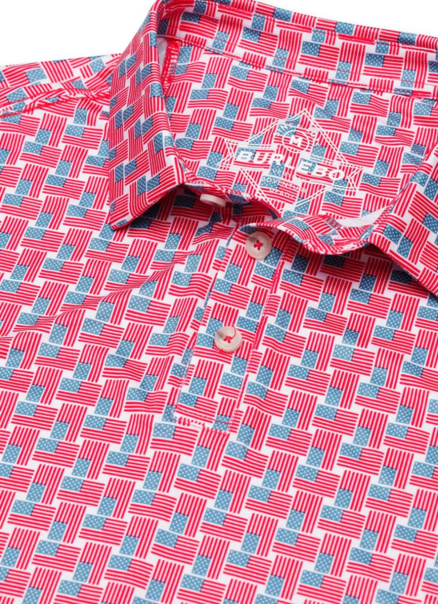 American Flag Print Performance Polo Burlebo