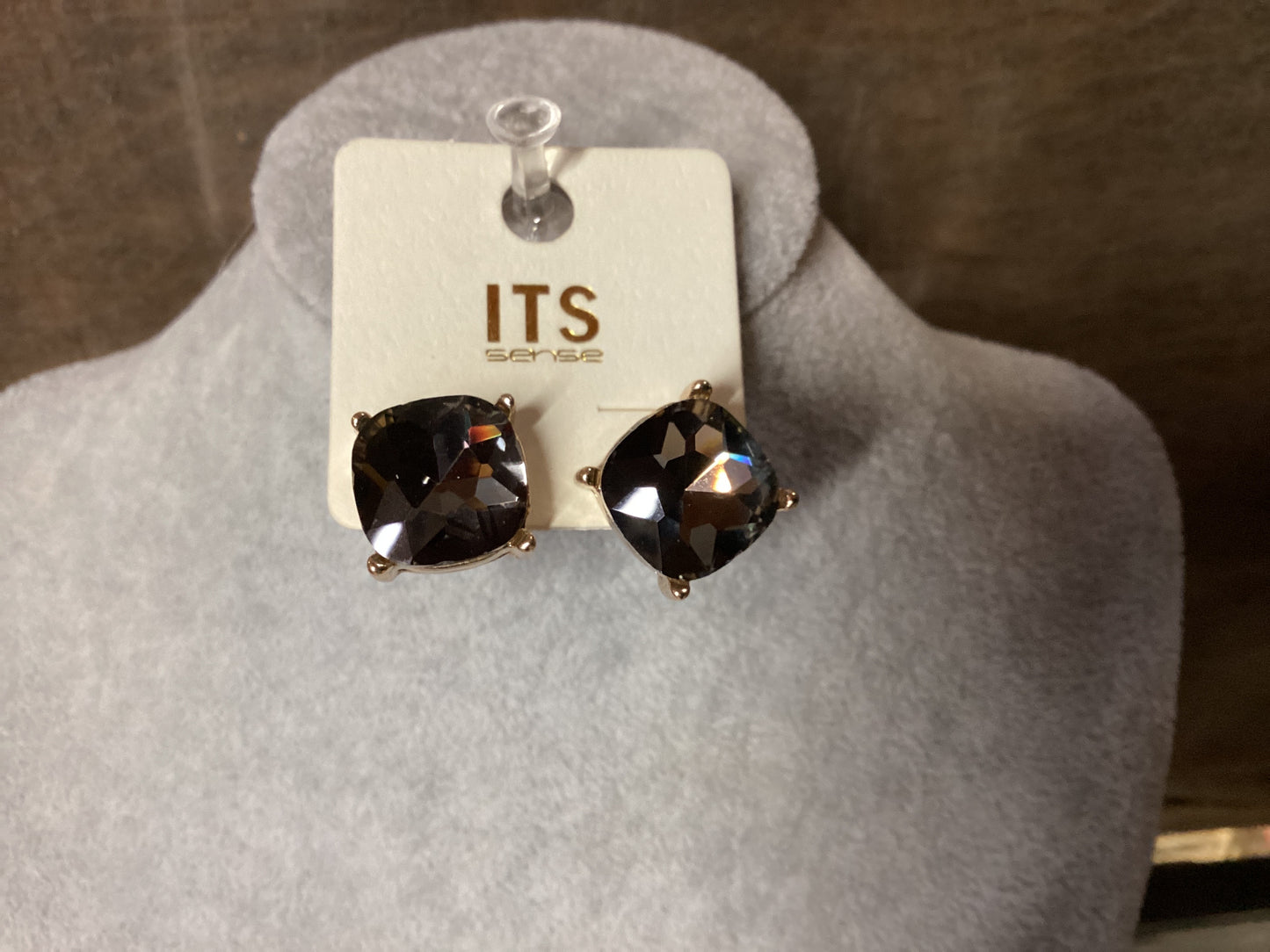 ITS Sense Gold Square Charcoal Earrings