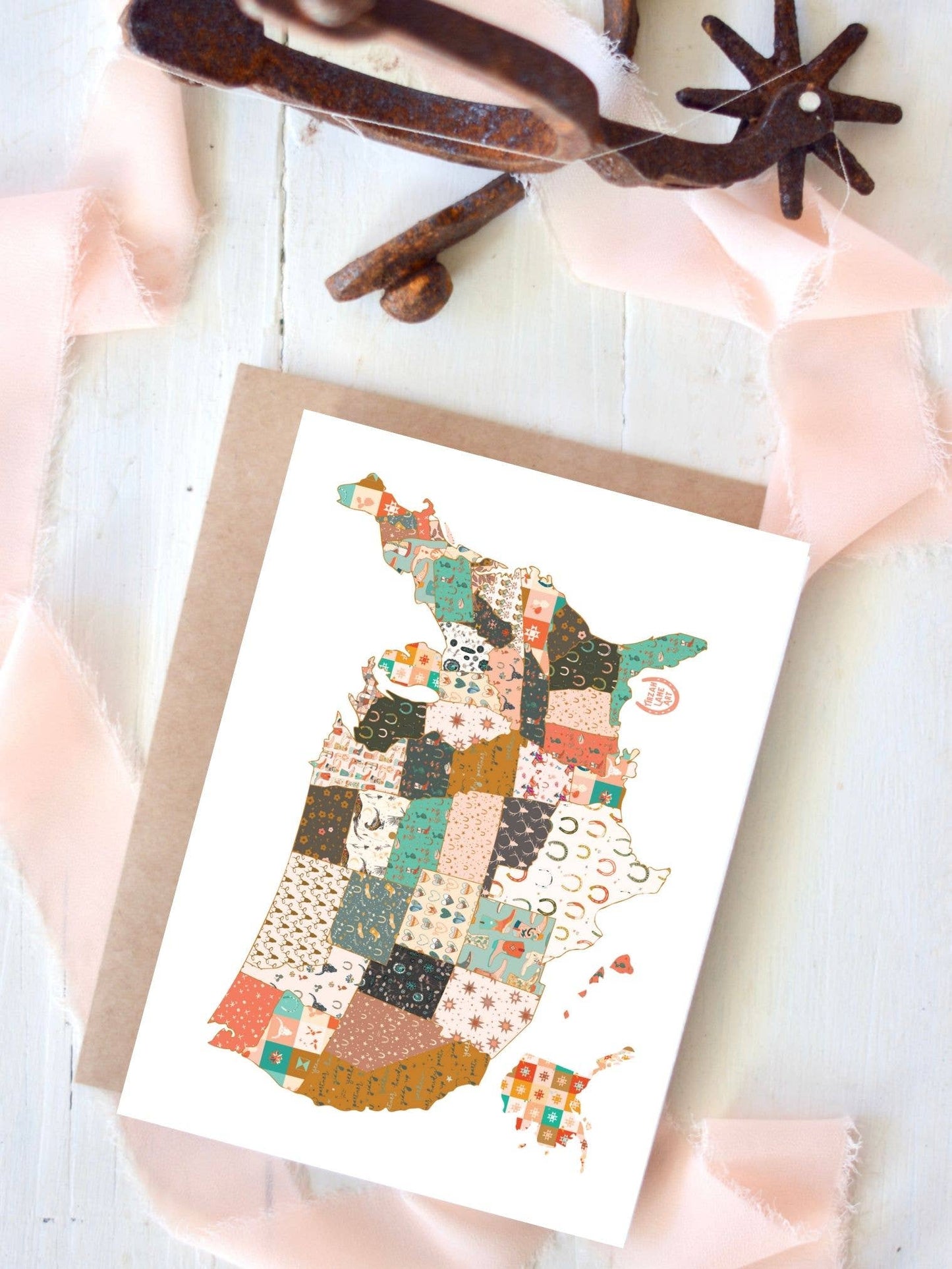 Western Cowboy Cowgirl Colorful United States Patchwork Card Tirzah