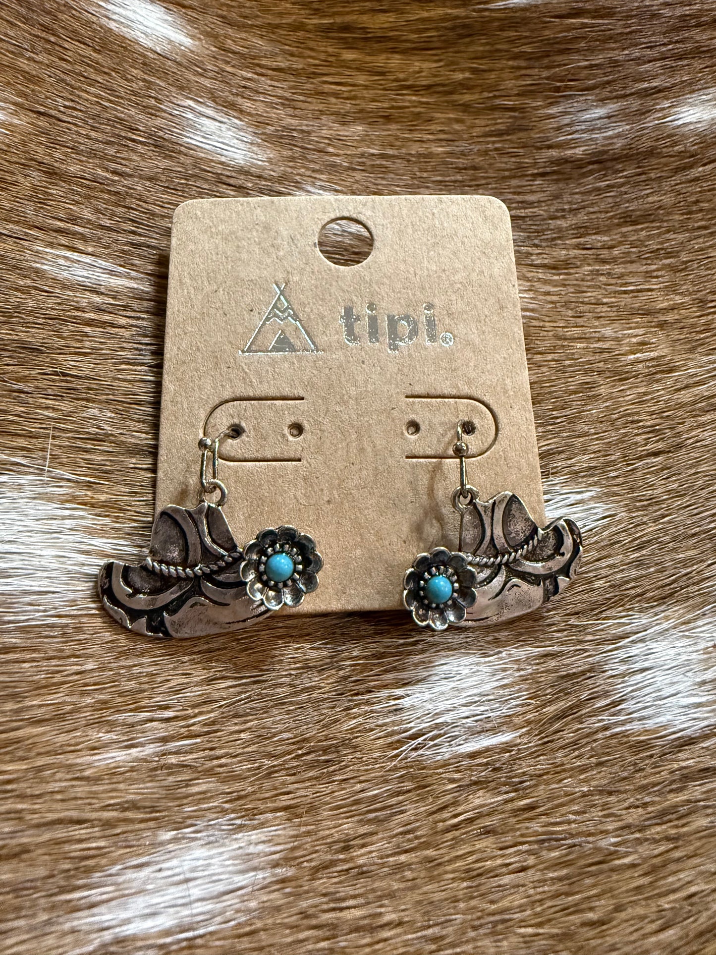 Cowboy Hat With Small Flower Earrings