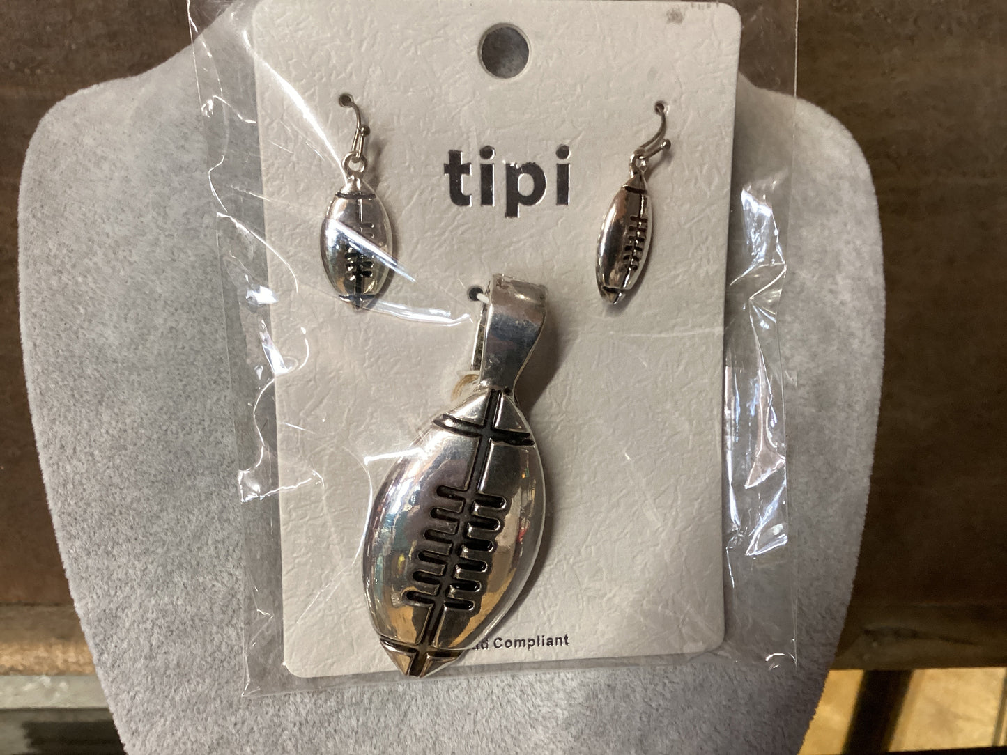 Silver Football Charm with Matching Earrings
