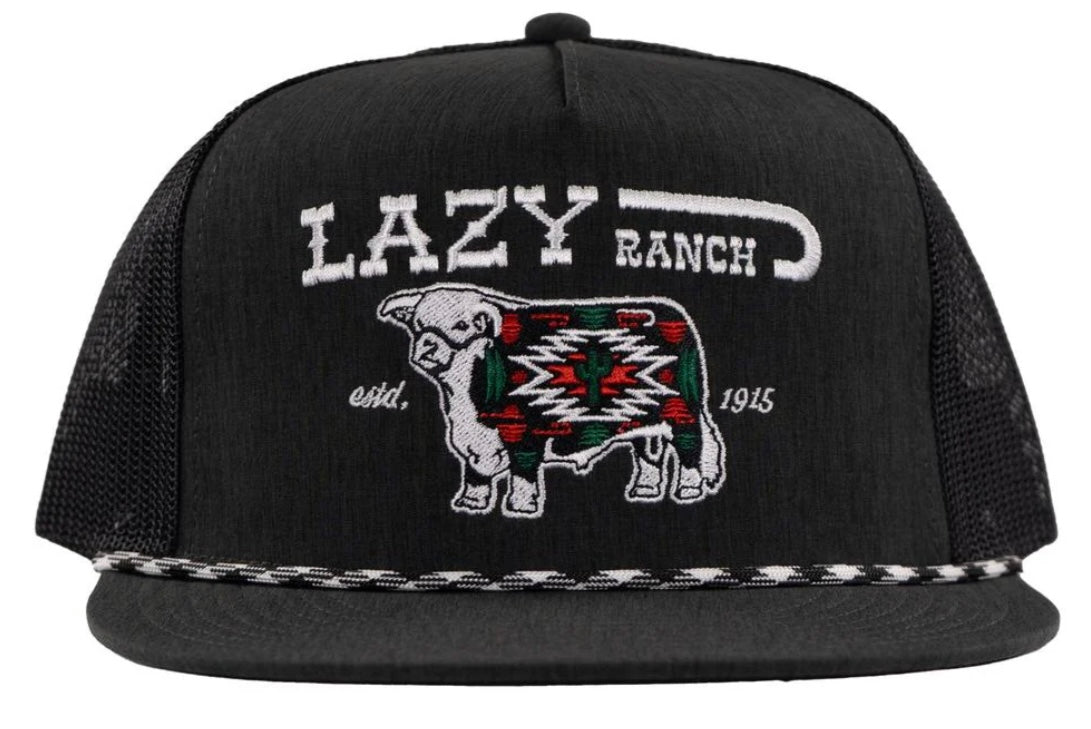 LAZY J RANCH HEATHER BLACK WHITE ALPINE CLASSIC ROPE TRUCKER HAT