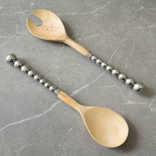 Beaded Wood Salad Servers