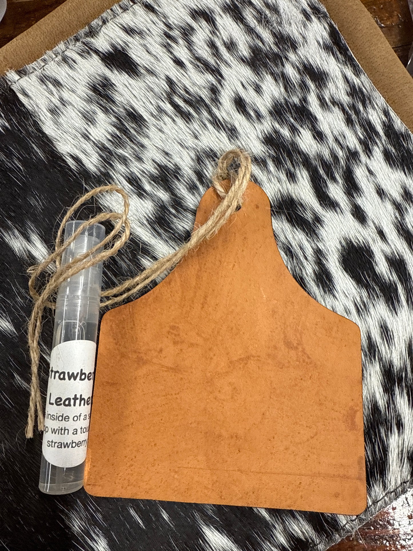 Leather Cow Tag Car Freshie with Refill Spray Southern Creek