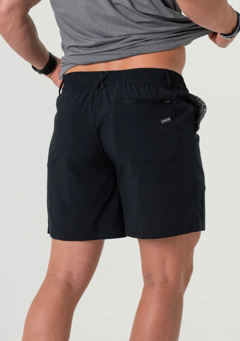 Matte Black Everyday Shorts with Retro Duck Camo Pockets Burlebo Original 7”