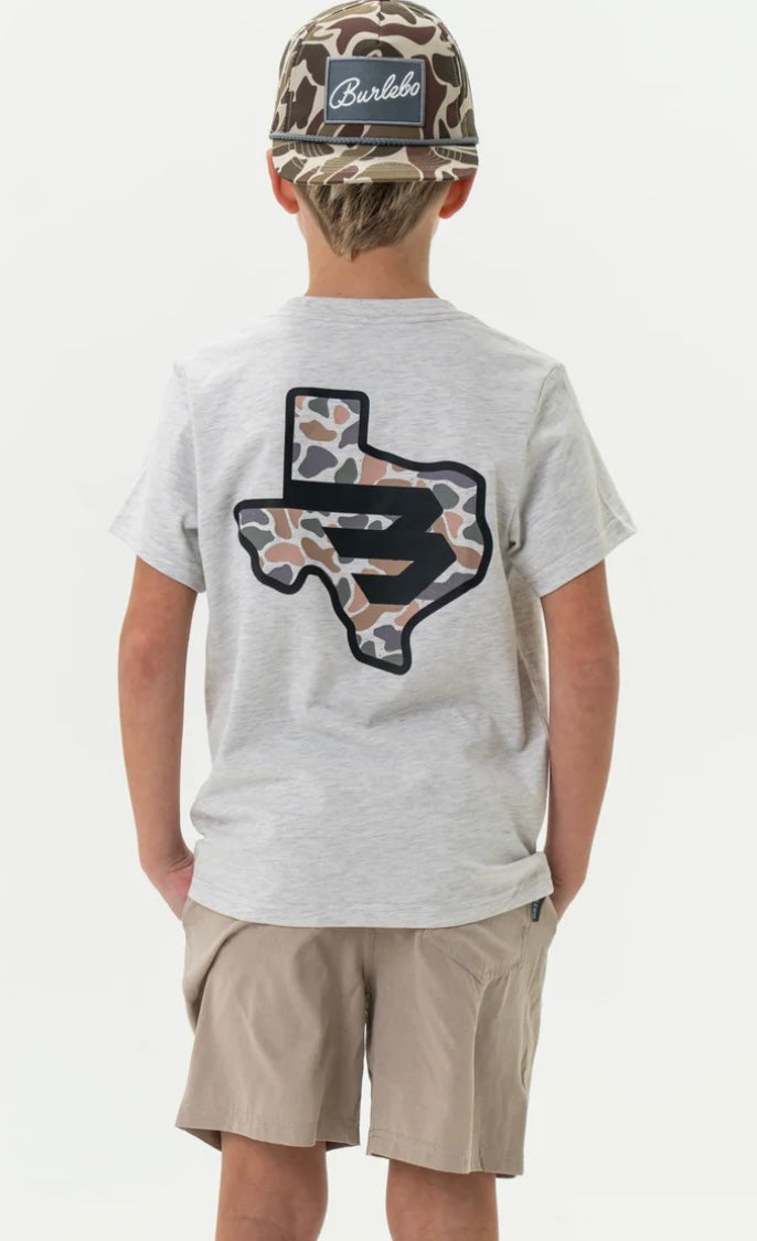 Texas Camo Flying B Short Sleeve T Shirt Ash Grey Burlebo