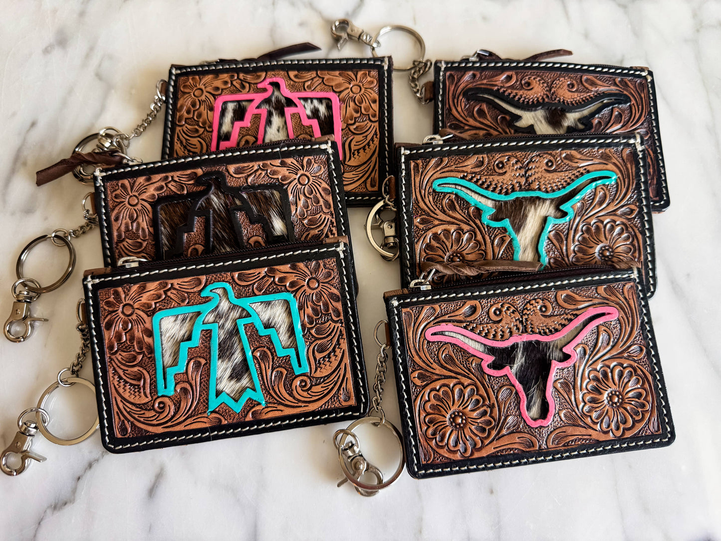 Longhorn Freebird Western Cowhide Leather Keychain Wallet: LONGHORN OR THUNDERBIRD