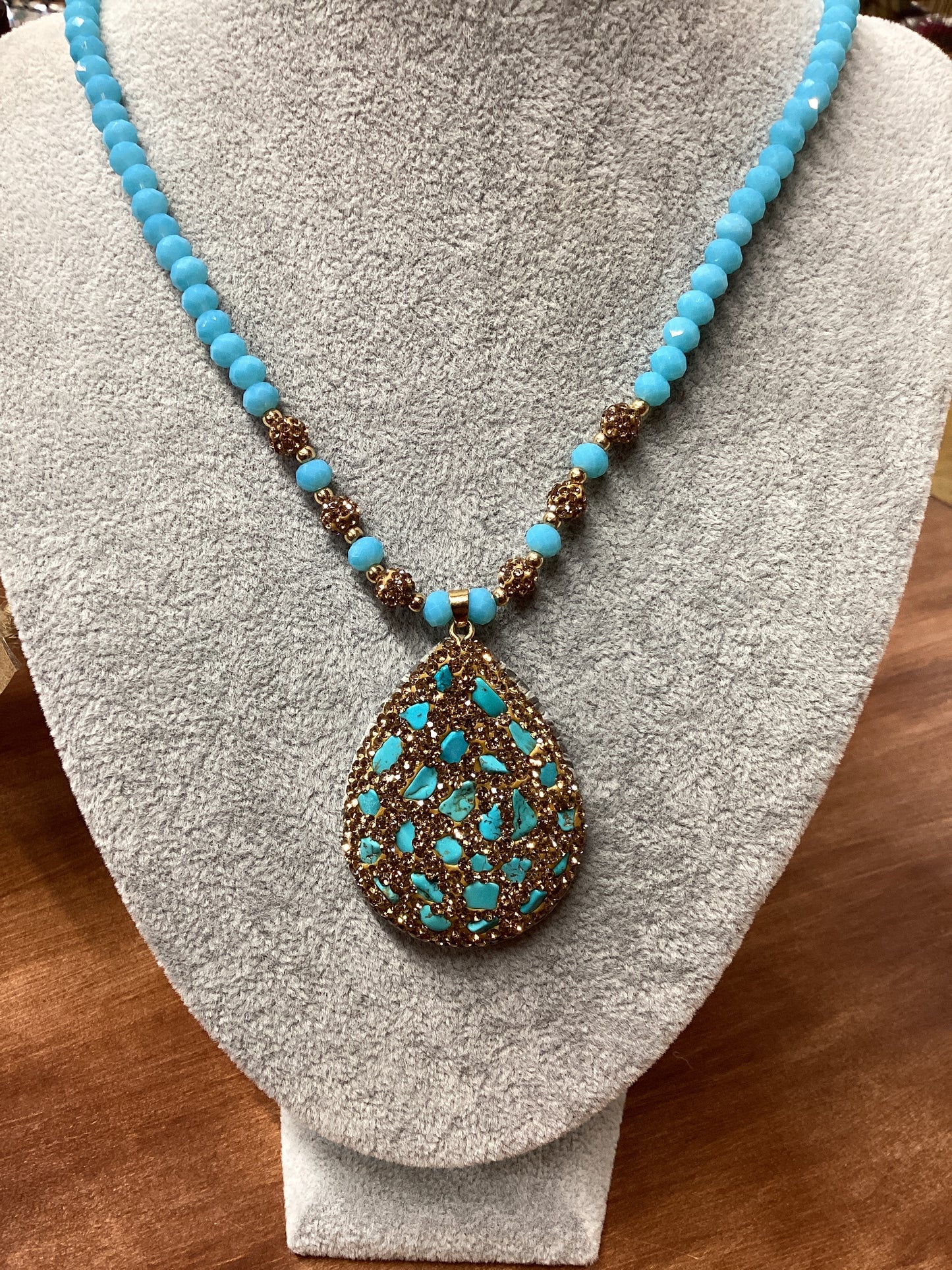 Baby blue beads with gold/gold bb teardrop