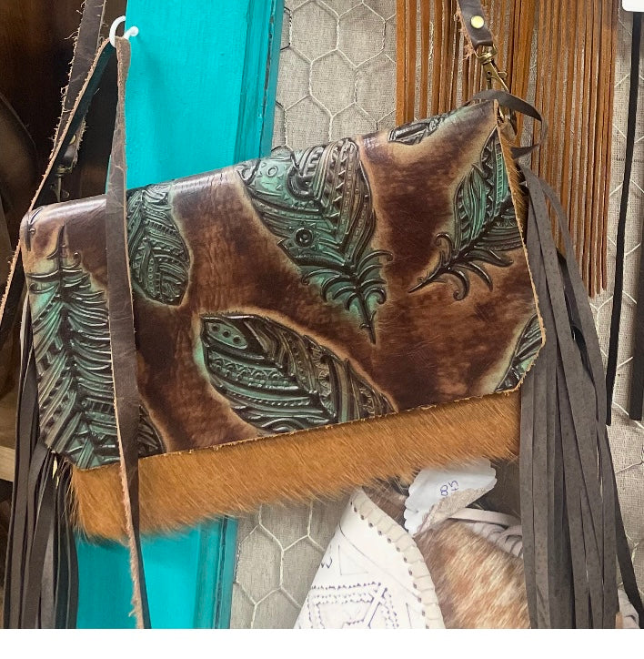 Hair with Leather Flap Handbag Crossbody