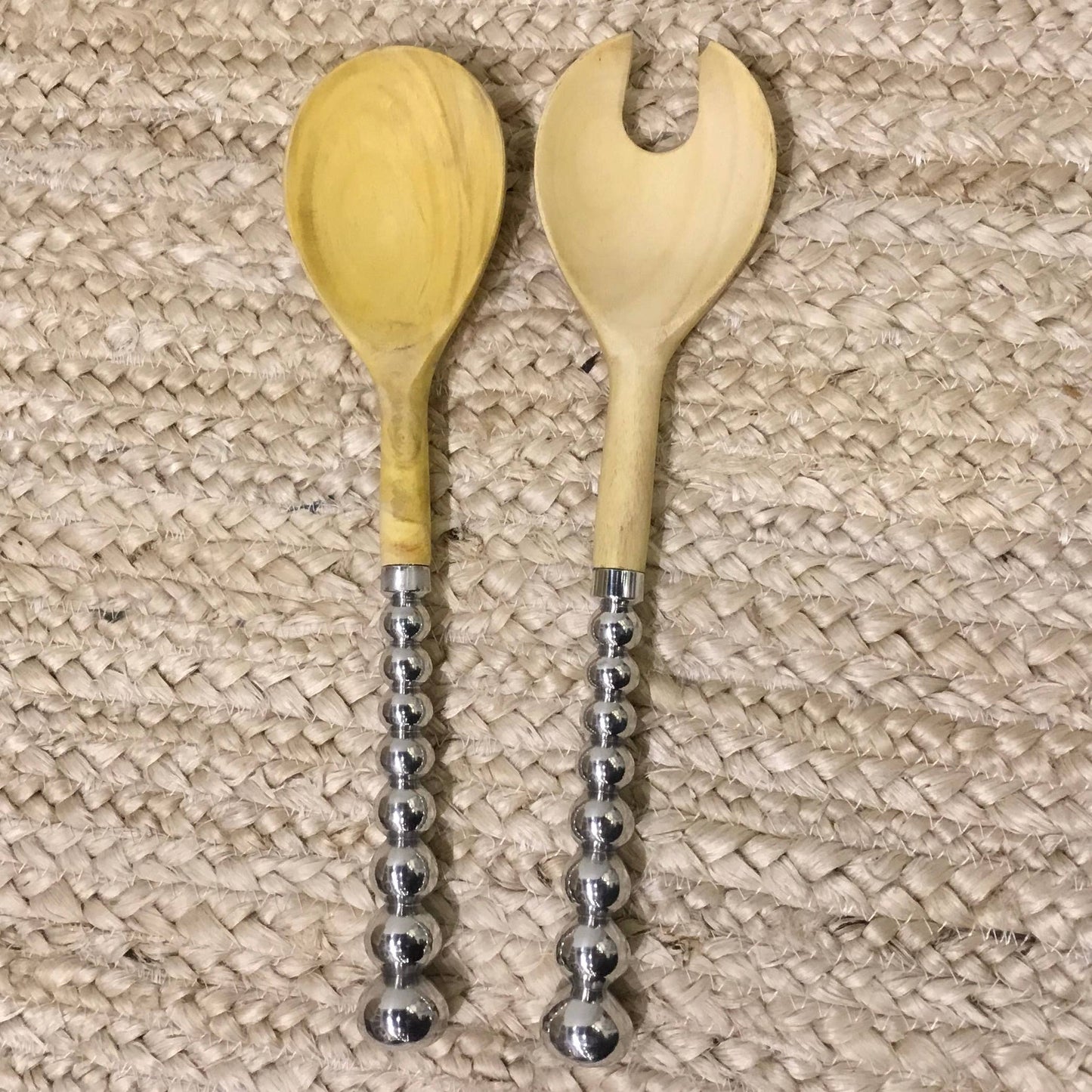 Beaded Wood Salad Servers