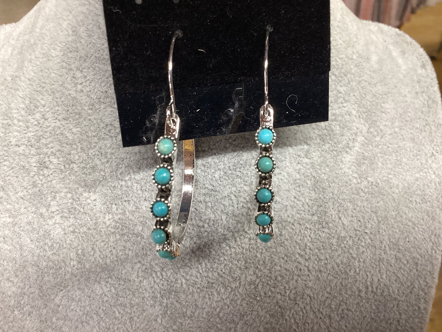 Silver Hoop Earrings W/Turquoise