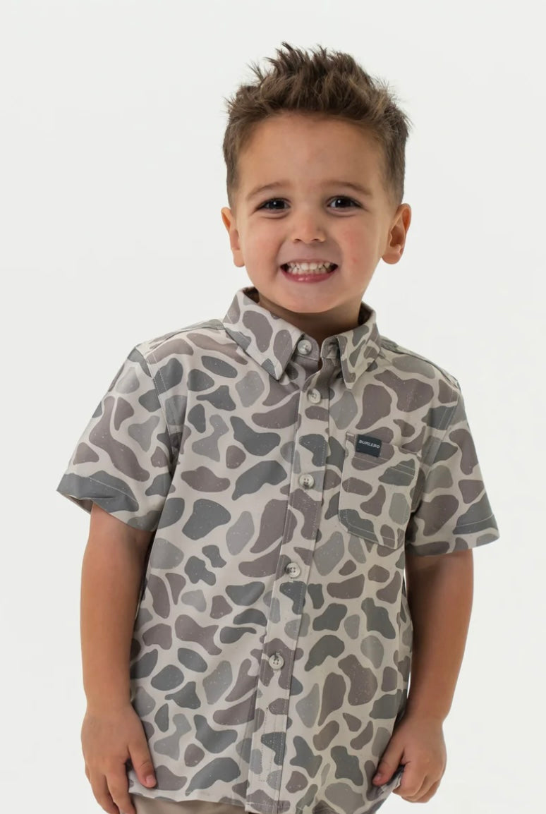 Classic Deer Camo Youth Performance Button Up Shirt Burlebo