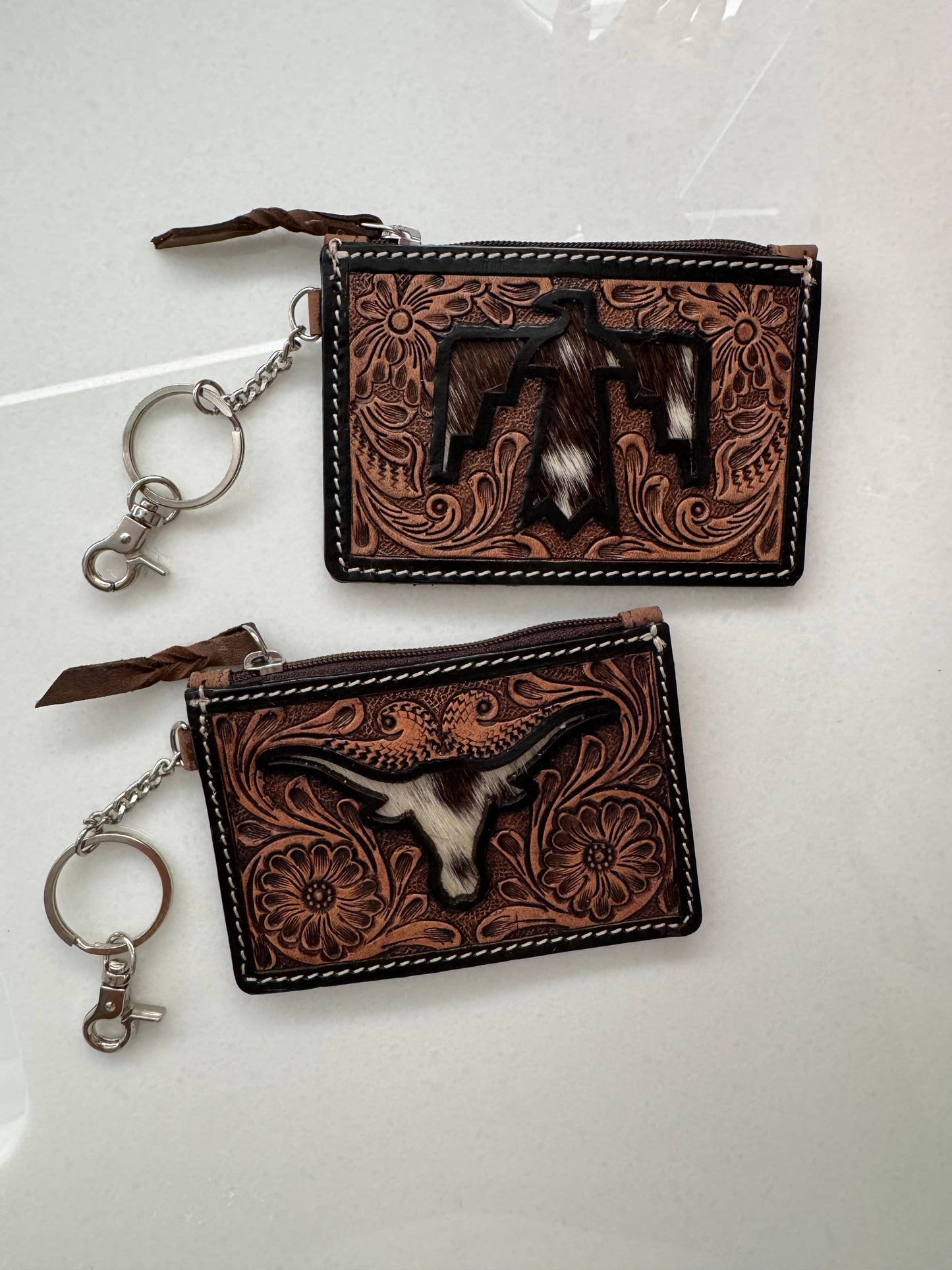 Longhorn Freebird Western Cowhide Leather Keychain Wallet: LONGHORN OR THUNDERBIRD