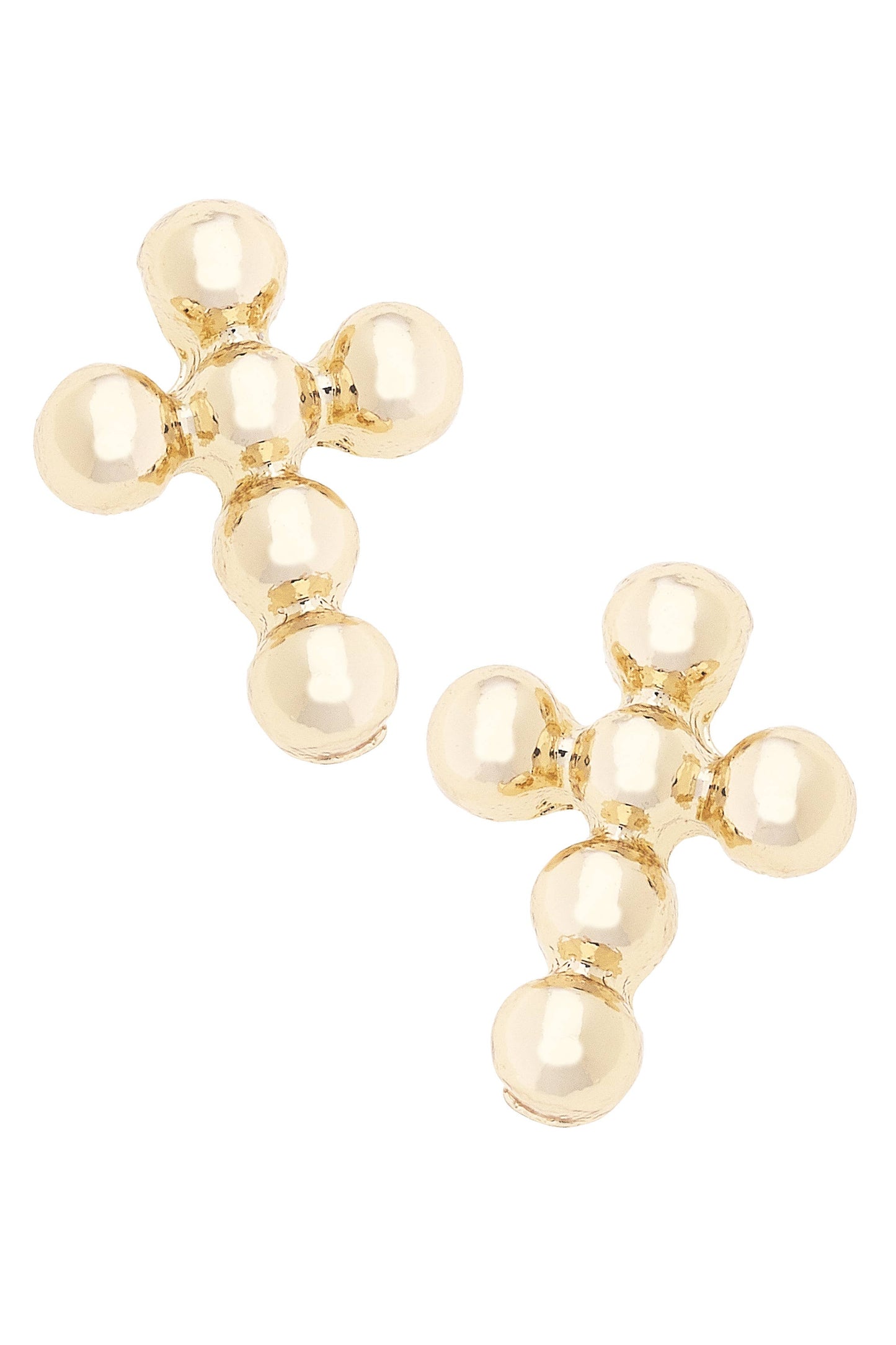 Millie Beaded Cross Stud Earrings in Shiny Gold Canvas