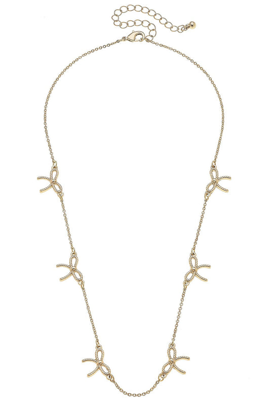 Bessie Multi Rope Bow Necklace in Shiny Gold