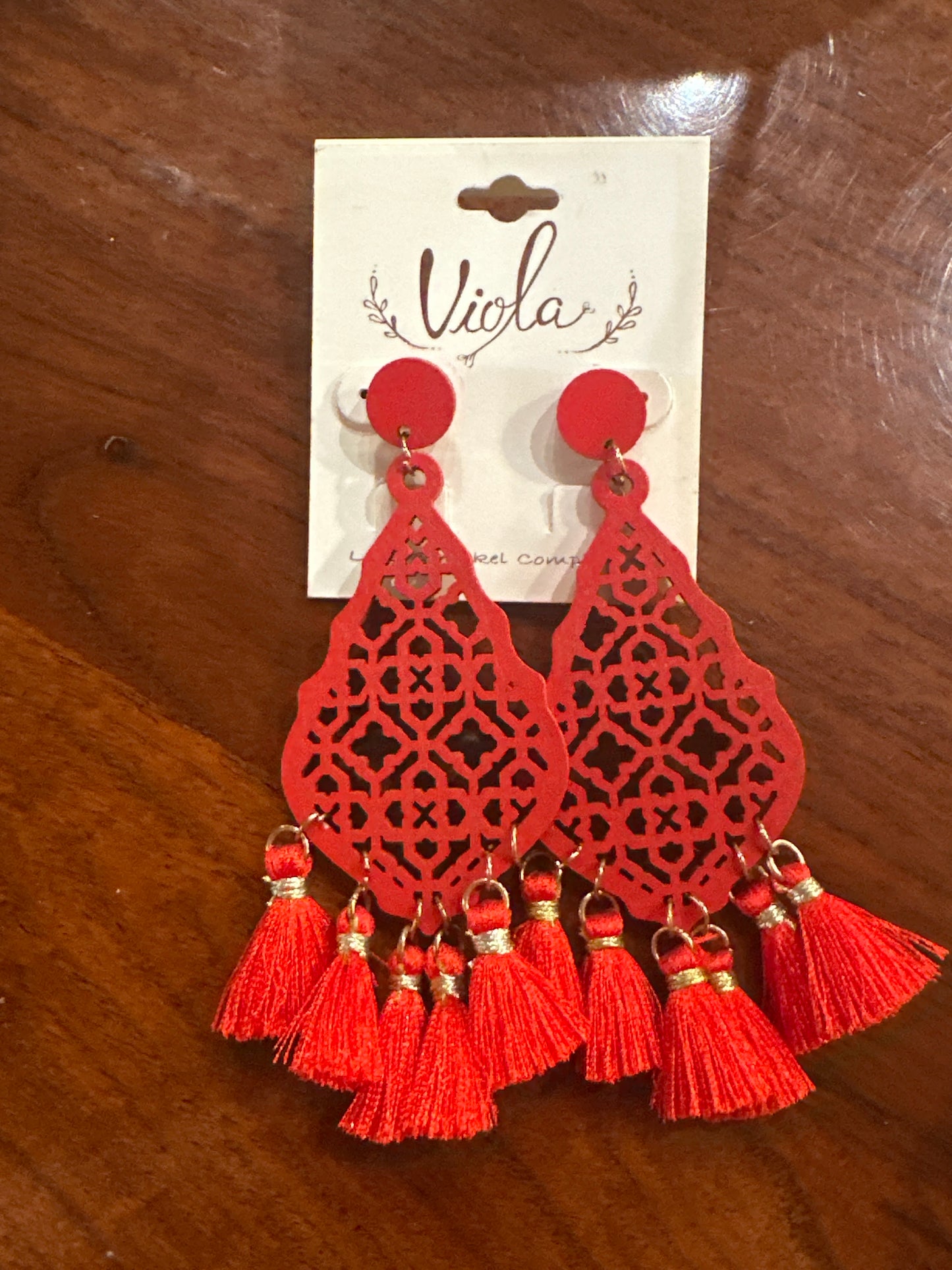 Wooden Red Lattice Earrings