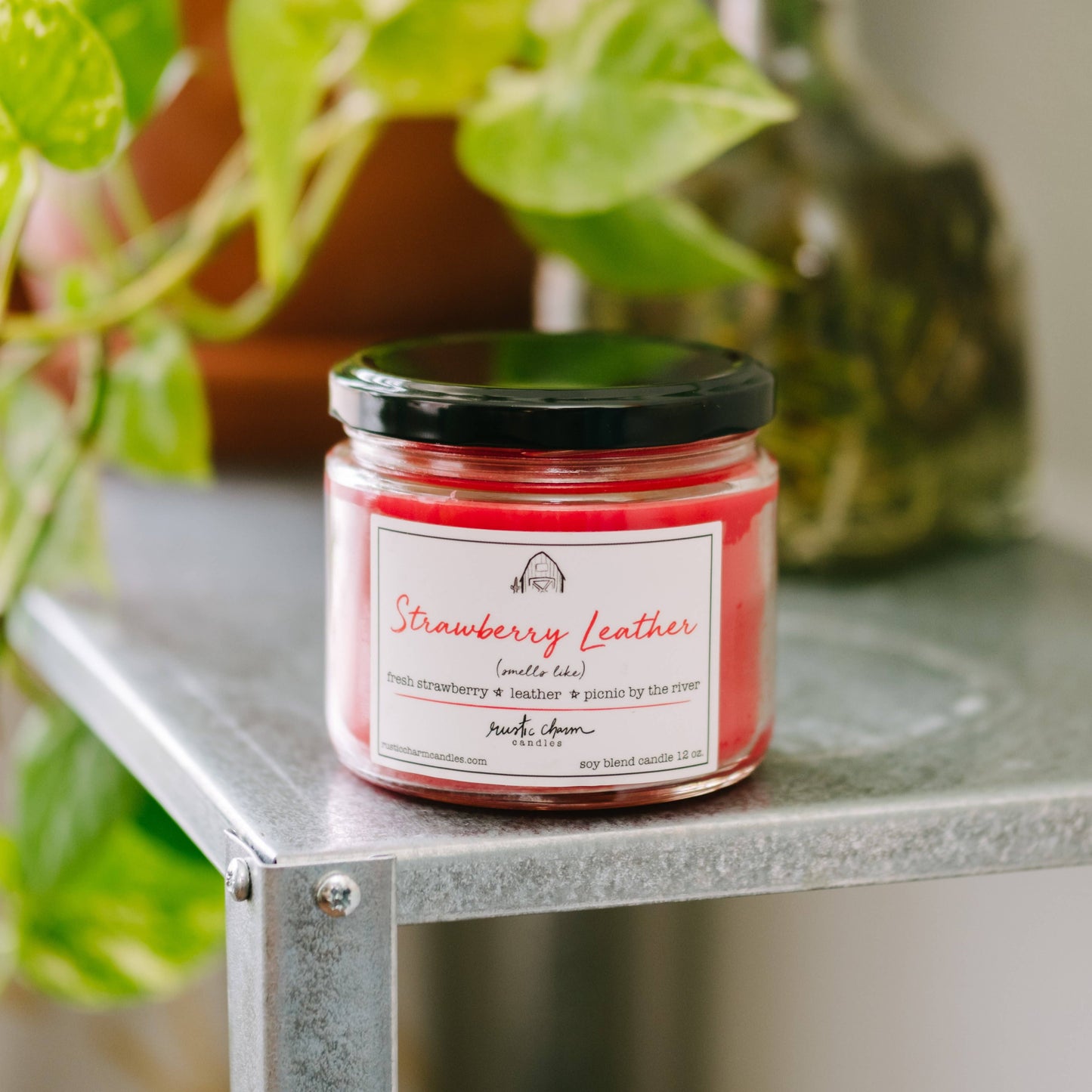 Strawberry Leather Candle- rustic charm