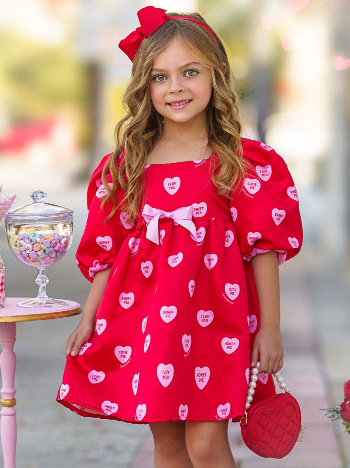 Sweethearts x Mia Belle Girls Melt My Heart Puff Dress: Red Mia