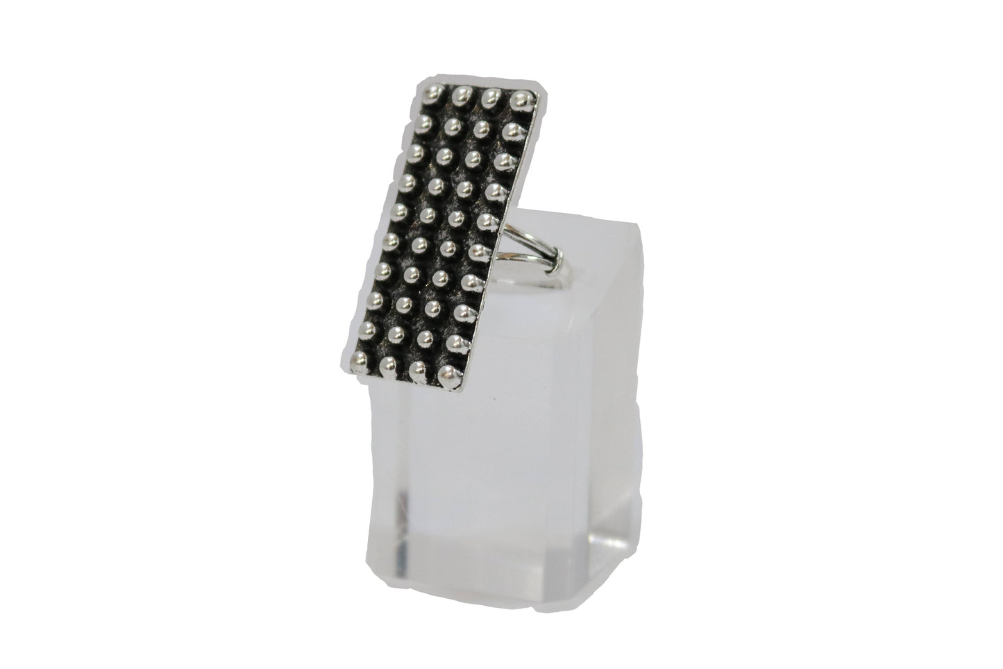 1.5" Adjustable Burnished Silver Rectangular Dotted Ring Westco