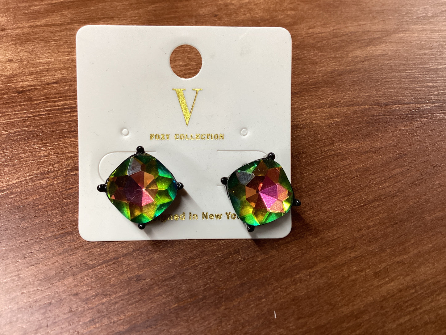 V-rainbow peacock multi color earrings