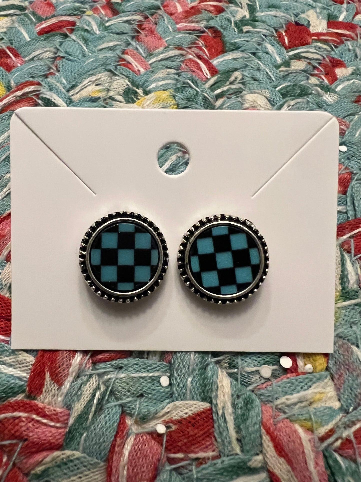 Round Checkerboard Earrings
