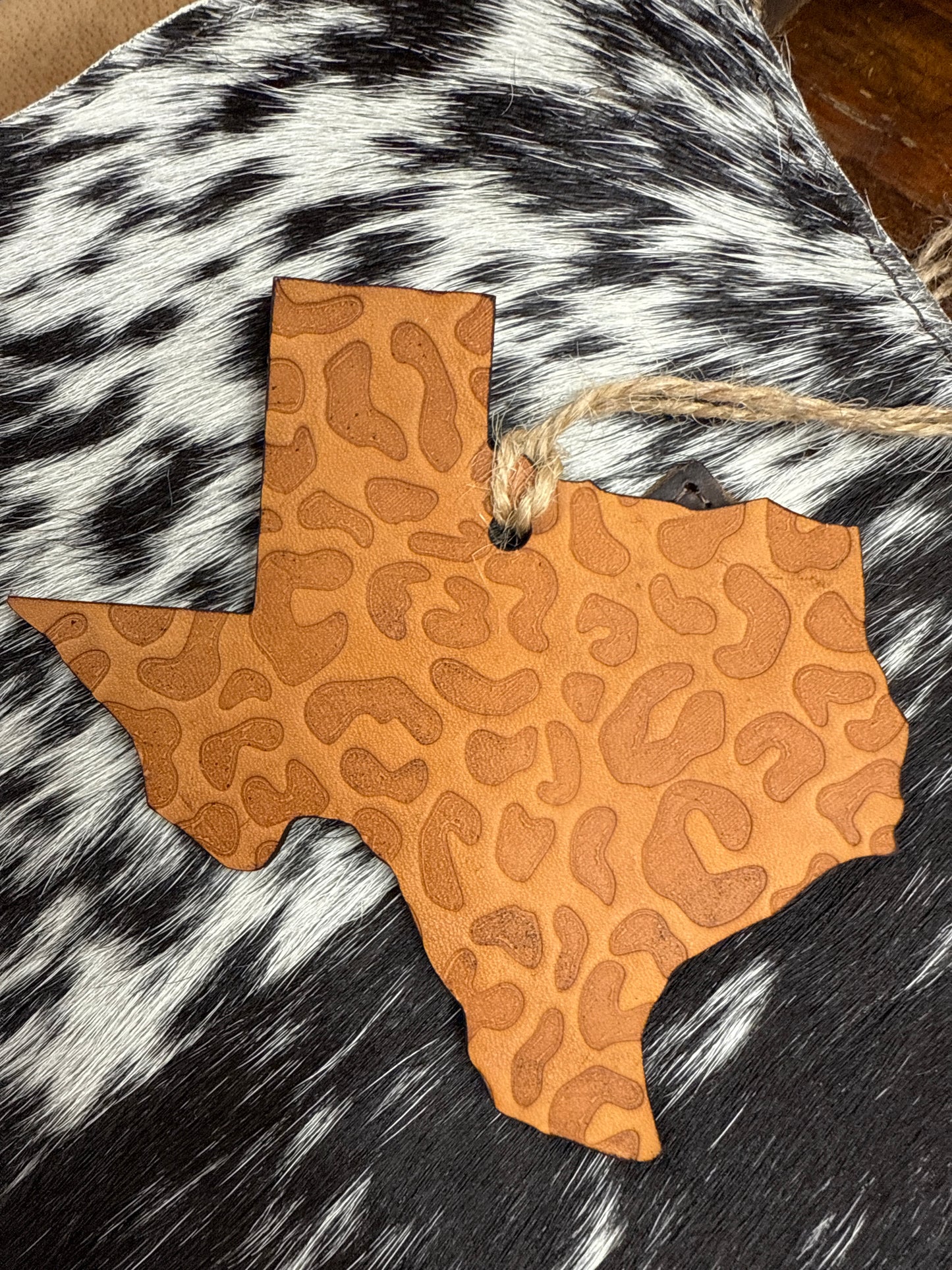 Leather Leopard Print Texas Car Freshie With refill Spray