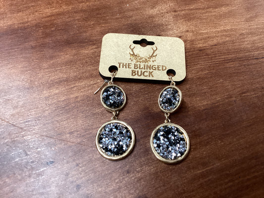 Black, silver pebble w/round gold frame