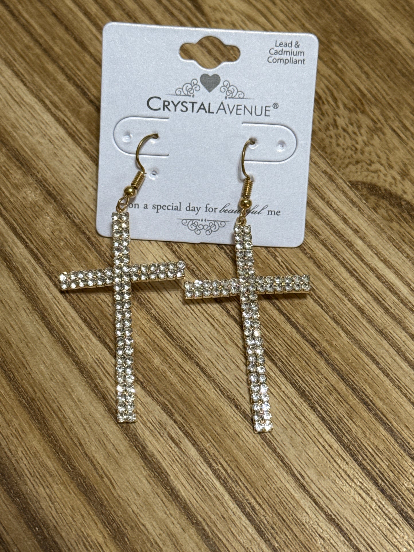 Crystal and Gold Cross Dangle Earrings