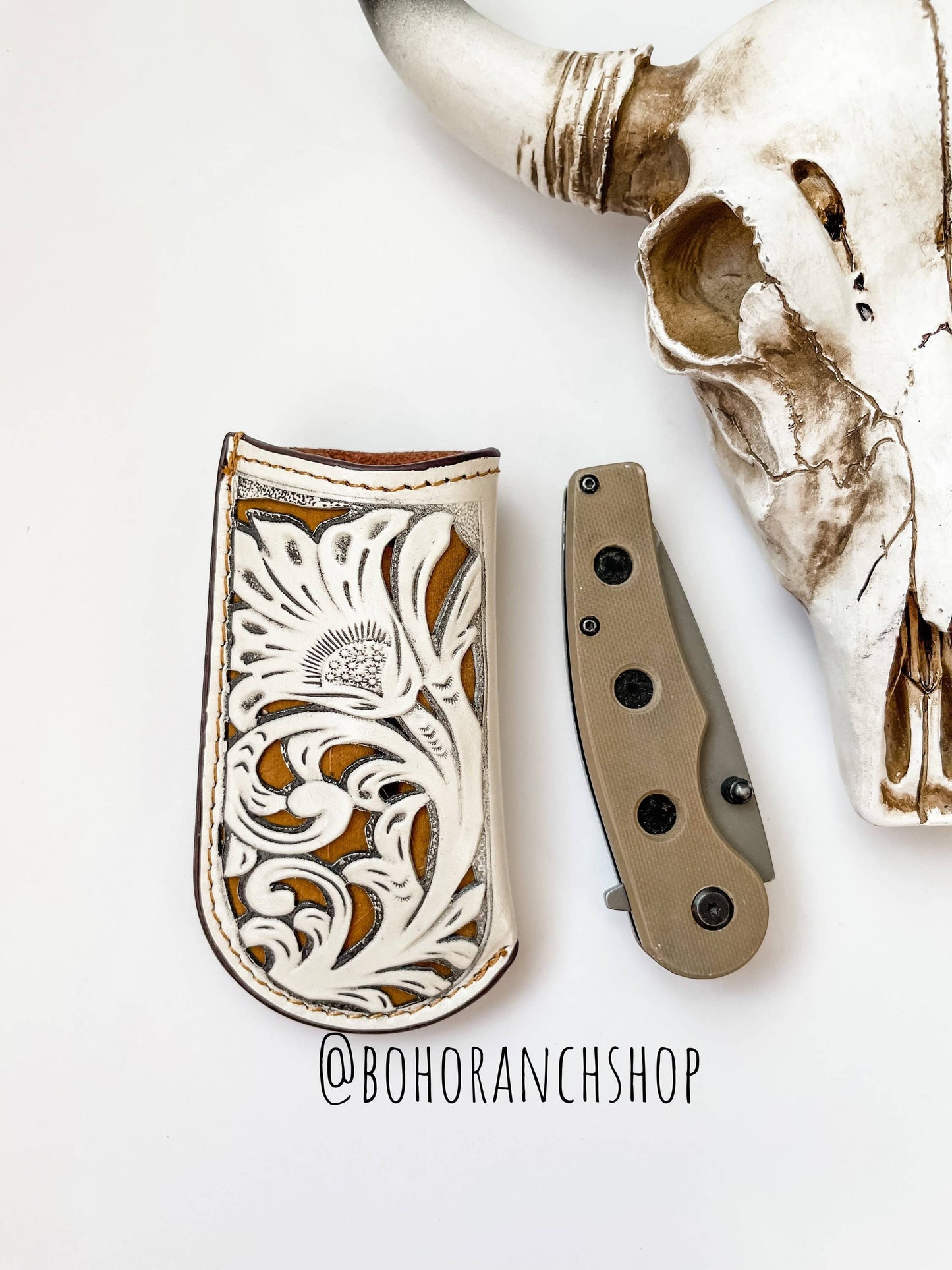 Leather Pocket Knife Sheath Genuine Leather Case Pocket: Boho Ranch