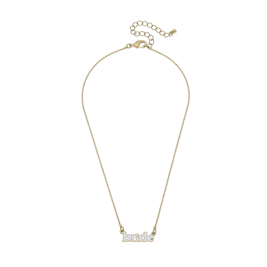 Bride Enamel Necklace in White Canvas