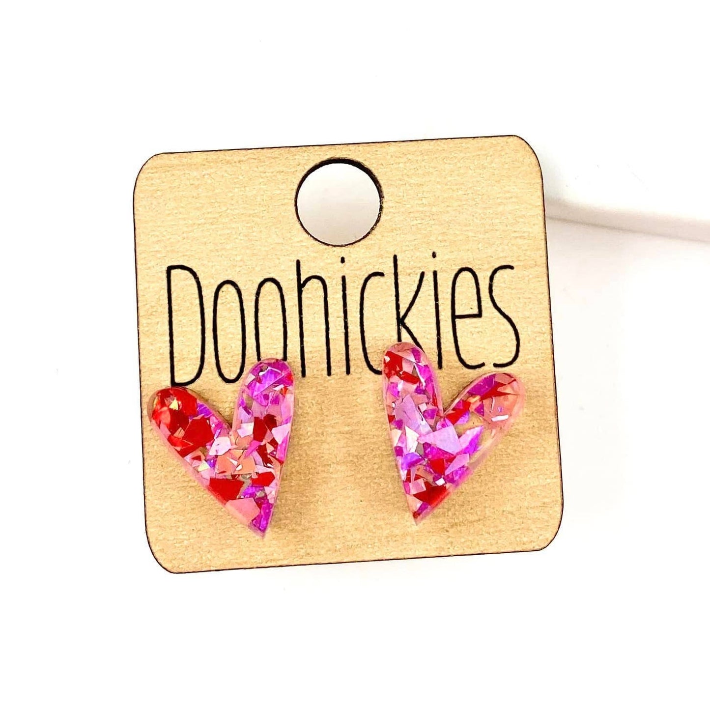 Sweetheart Chunky Confetti Valentine Heart Stud Earrings - 2 Size Options: 16mm Doohickie