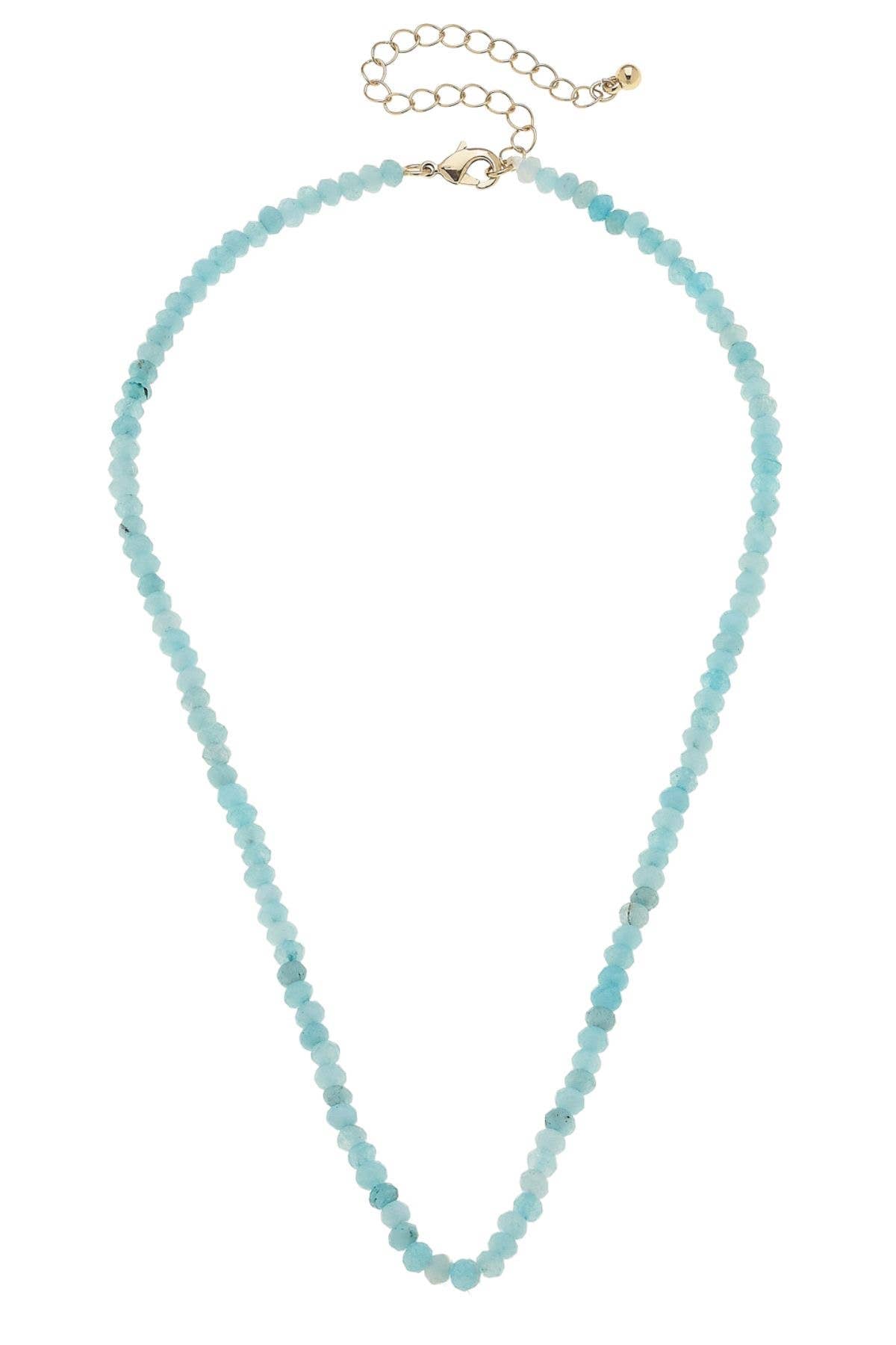Lucy Gemstone Beaded Multi-Charm Necklace Base: Light Blue Canvas