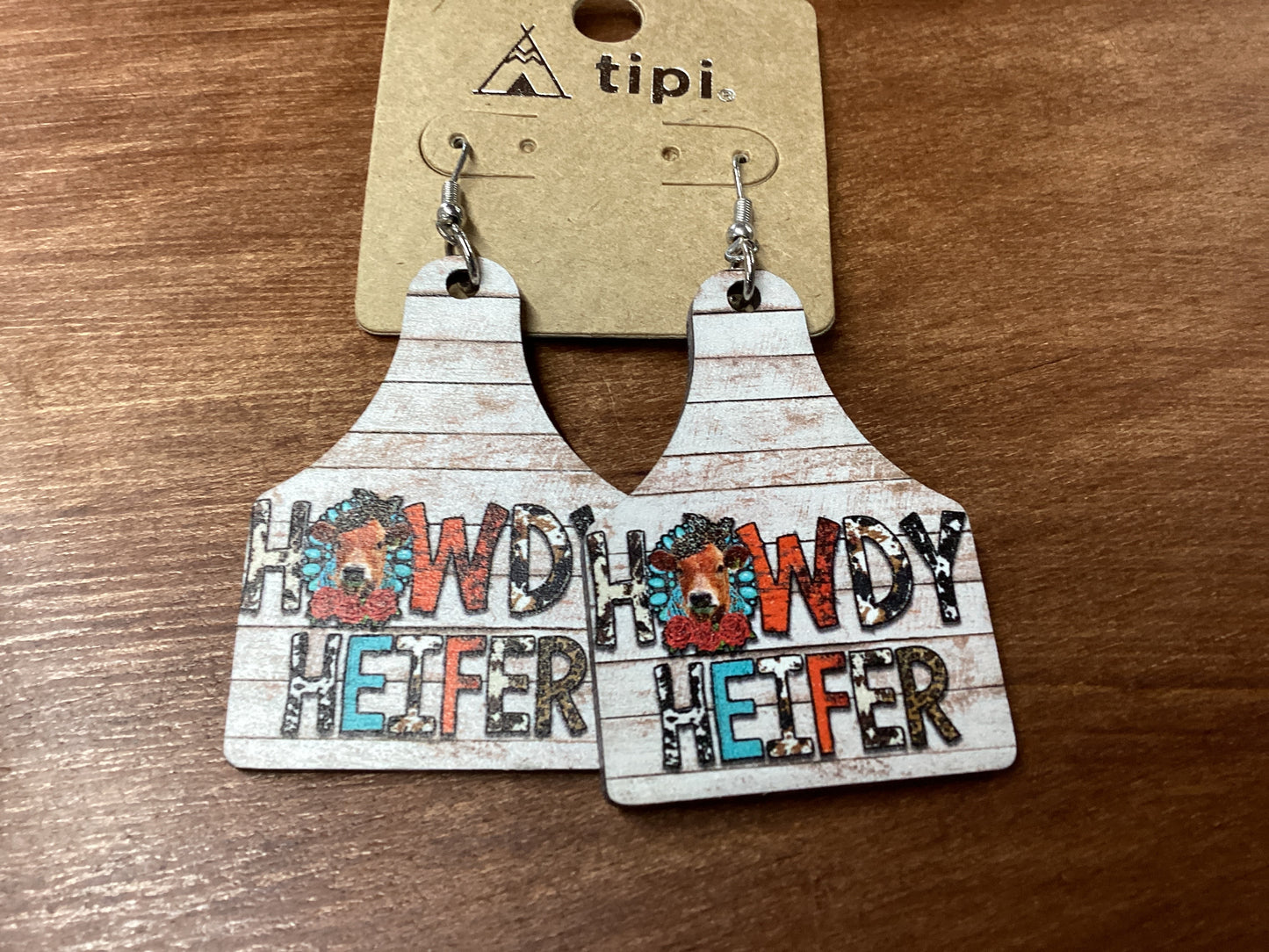 Tipi howdy heifer cow tag earrings