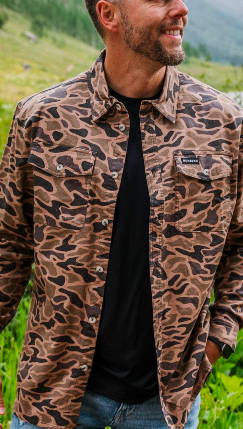 Cotton Twill Burlebo Long Sleeve Button Up Shirt Gauge Camo Cotton Twill Burlebo Long Sleeve Button Up Shirt Gauge Camo
