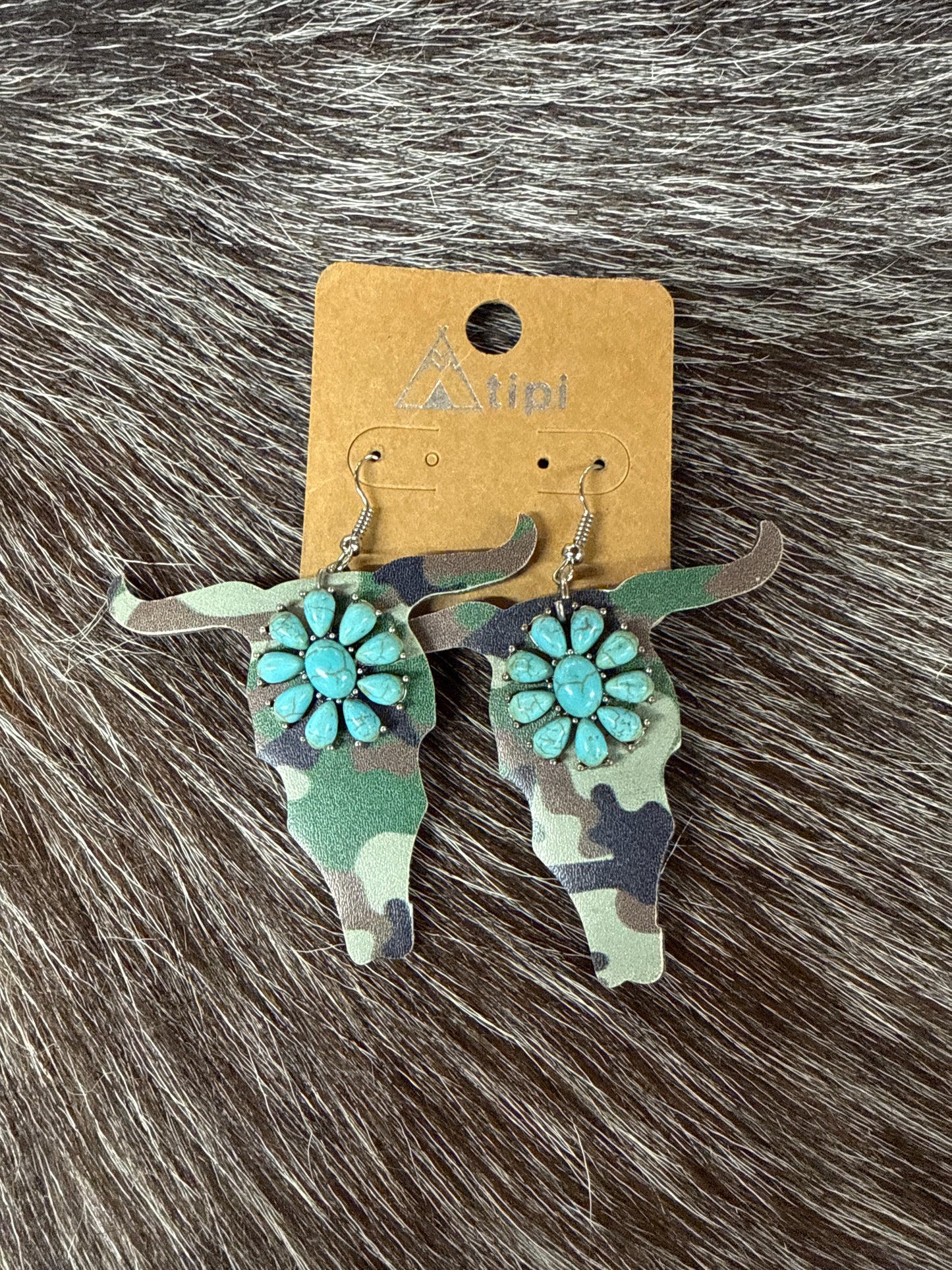 Camouflage Steer Head Concho Earrings TIPI