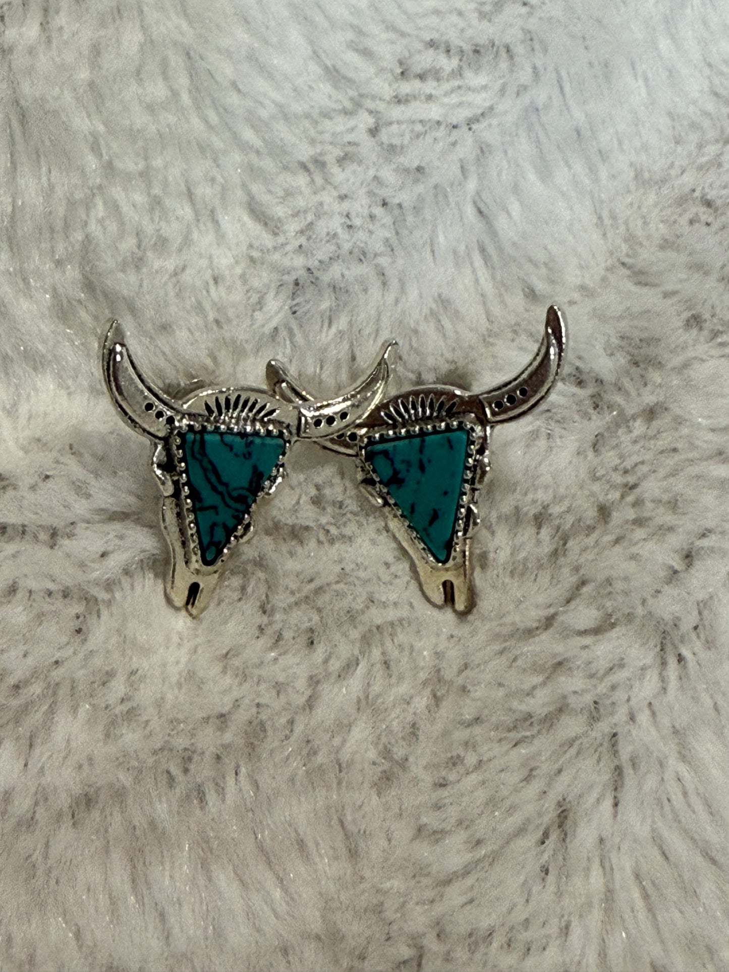 Turquoise stone steer head earrings