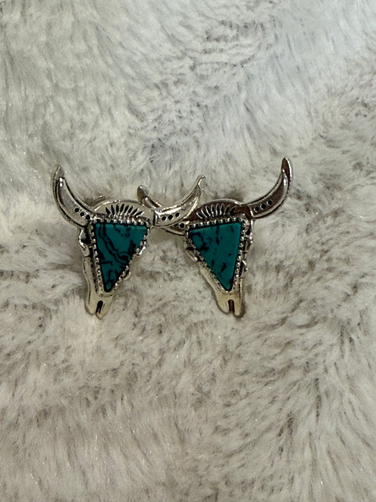 Turquoise stone steer head earrings