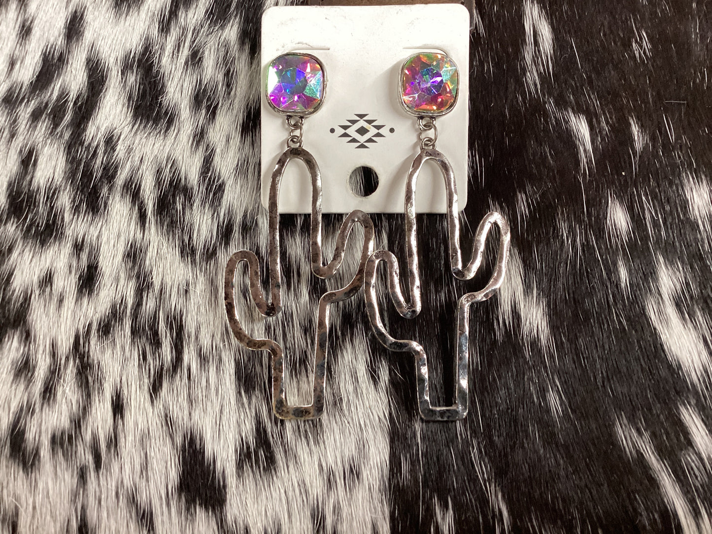 Silver cactus with stone earrings