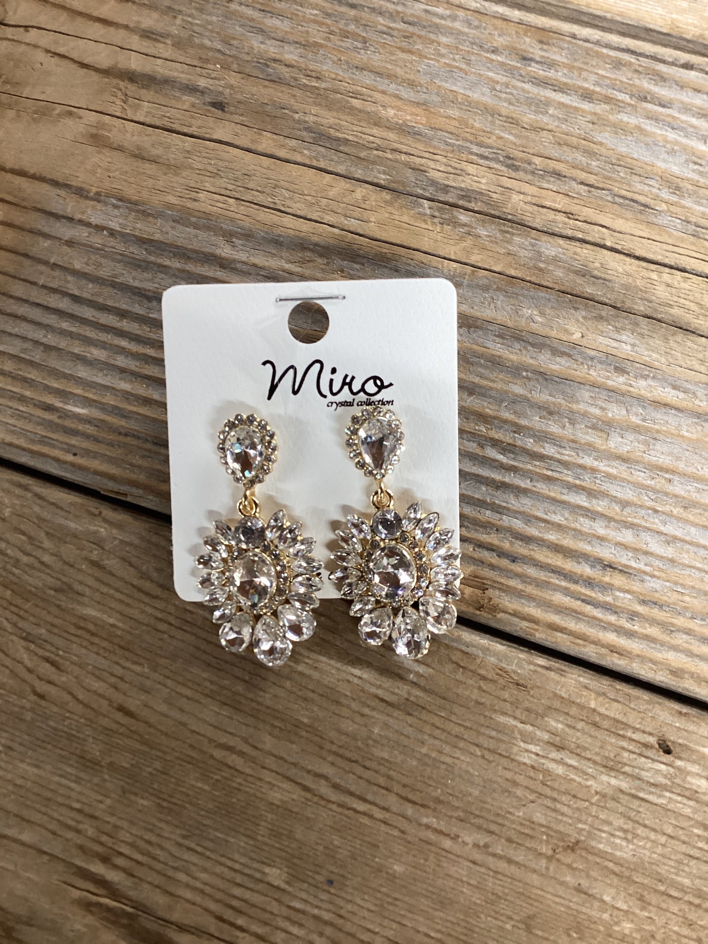 Miro leafcutter crystal golden earrings